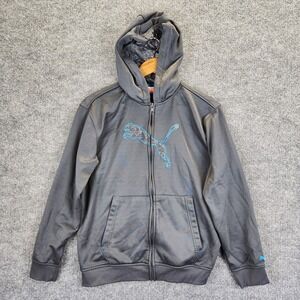 Puma Hoodie Boy's Large Gray Full Zip Jacket Outdoor Sport Athletic Logo
